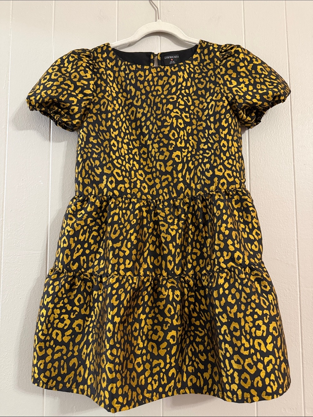 Crewcuts Puff-Sleeve Jacquard Cheetah Print Dress